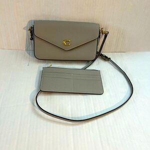 Coach Wyn Gray Leather Crossbody Bag with Matching Cardholder Insert Set